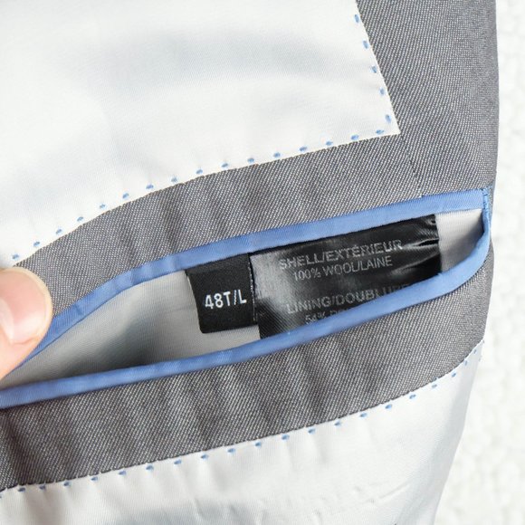 Vintage Blazer Mens 48L Long Gray Wool Two Button Super 120s Formal Wedding - Picture 9 of 10